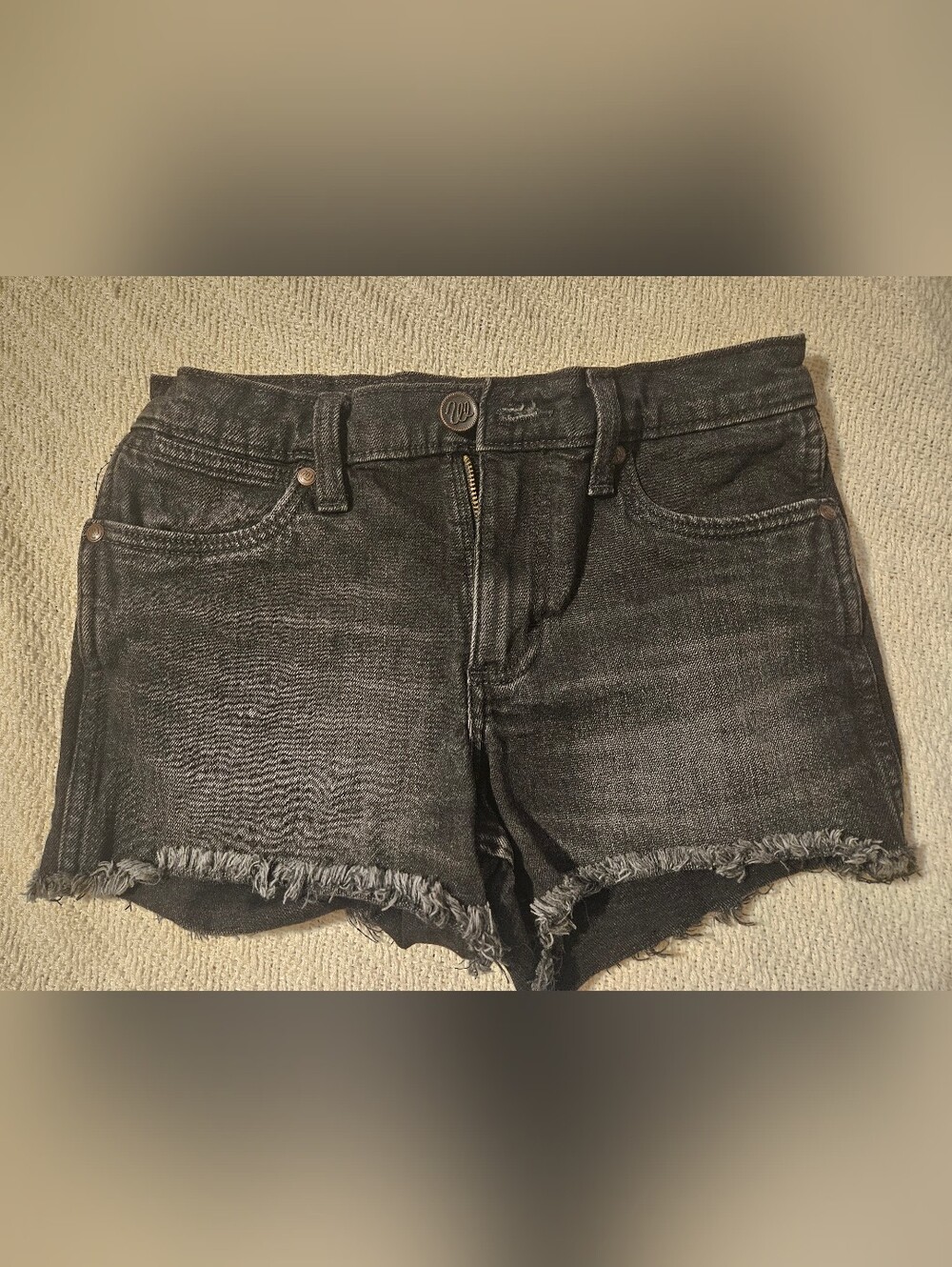 Wrangler Women's Washed Black High-Rise Frayed Denim Shorts
